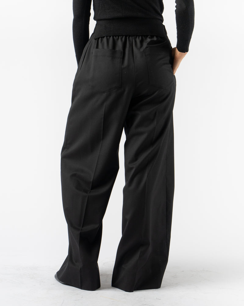 Simone Rocha Wide Leg Elasticated Trousers in Black Fine Wool