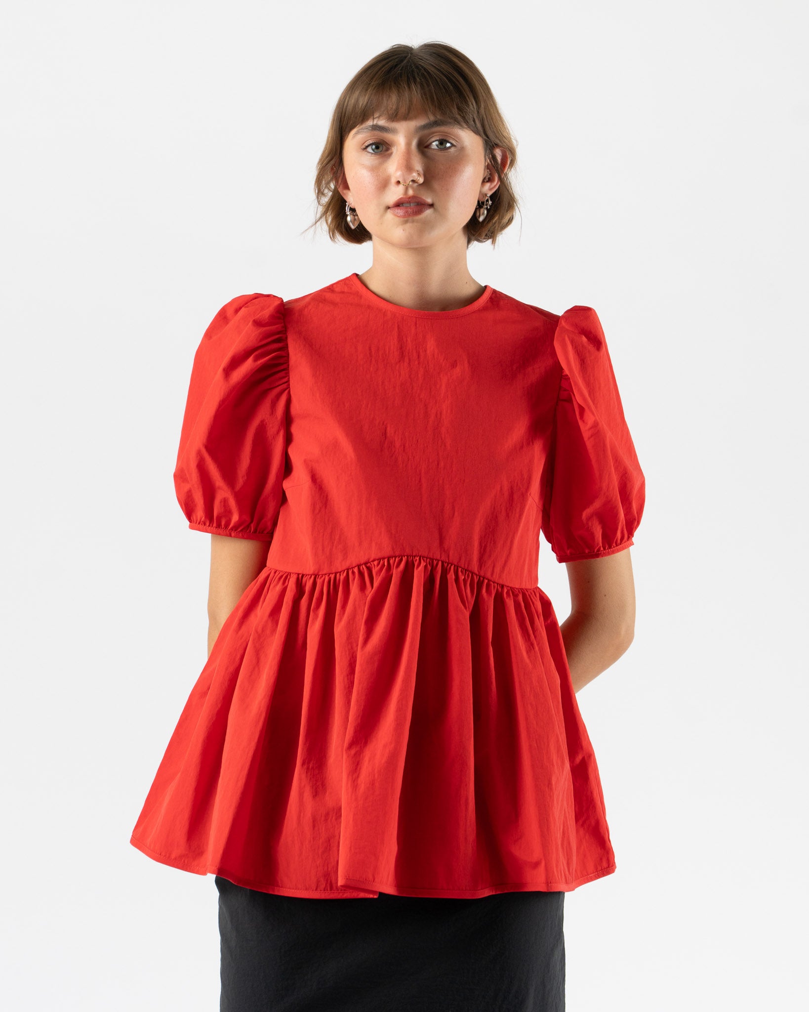Cecilie Bahnsen Darla Top Red Recycled Taffeta Curated at Jake and