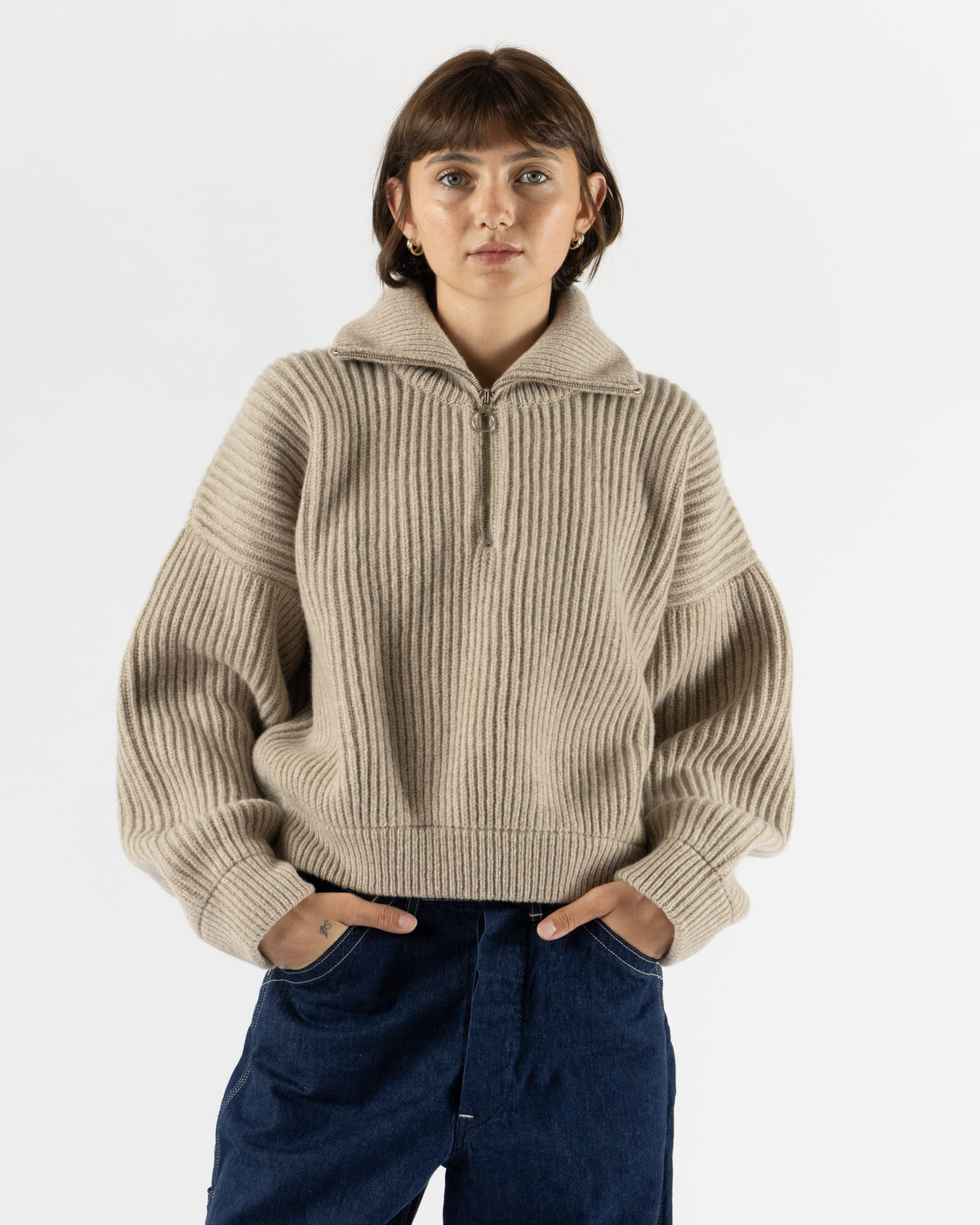 &Daughter Rowan Rib Half Zip in Oat