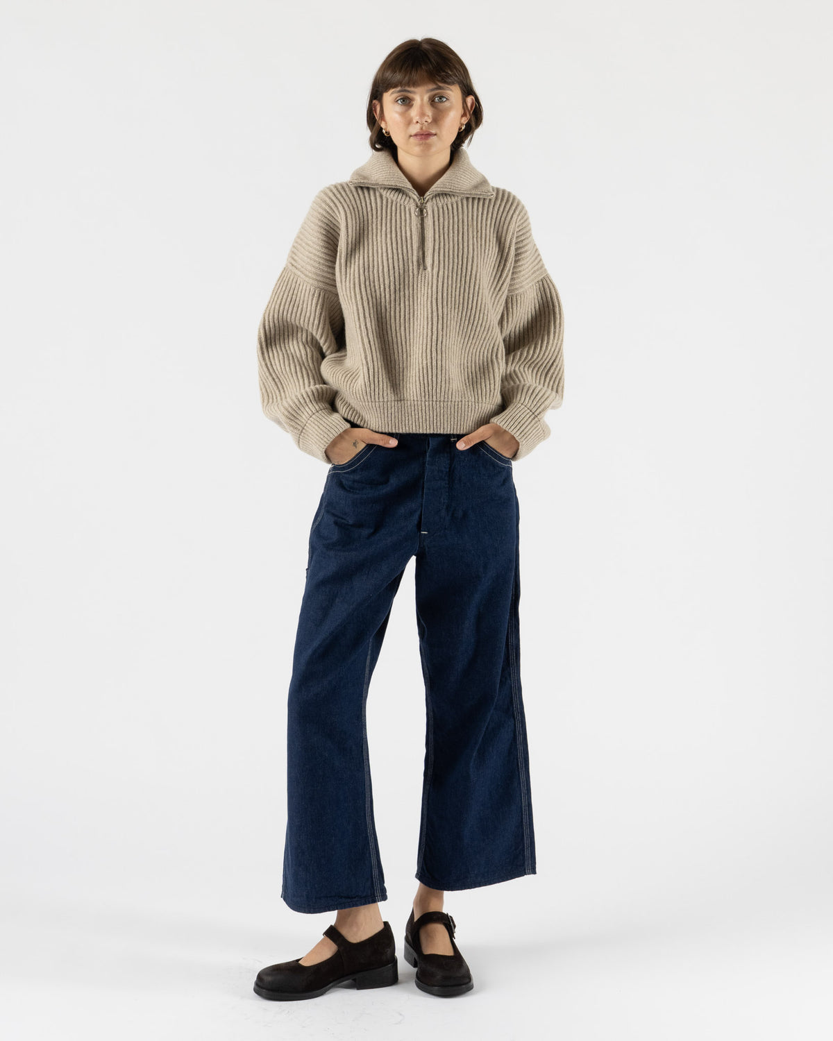 &Daughter Rowan Rib Half Zip in Oat