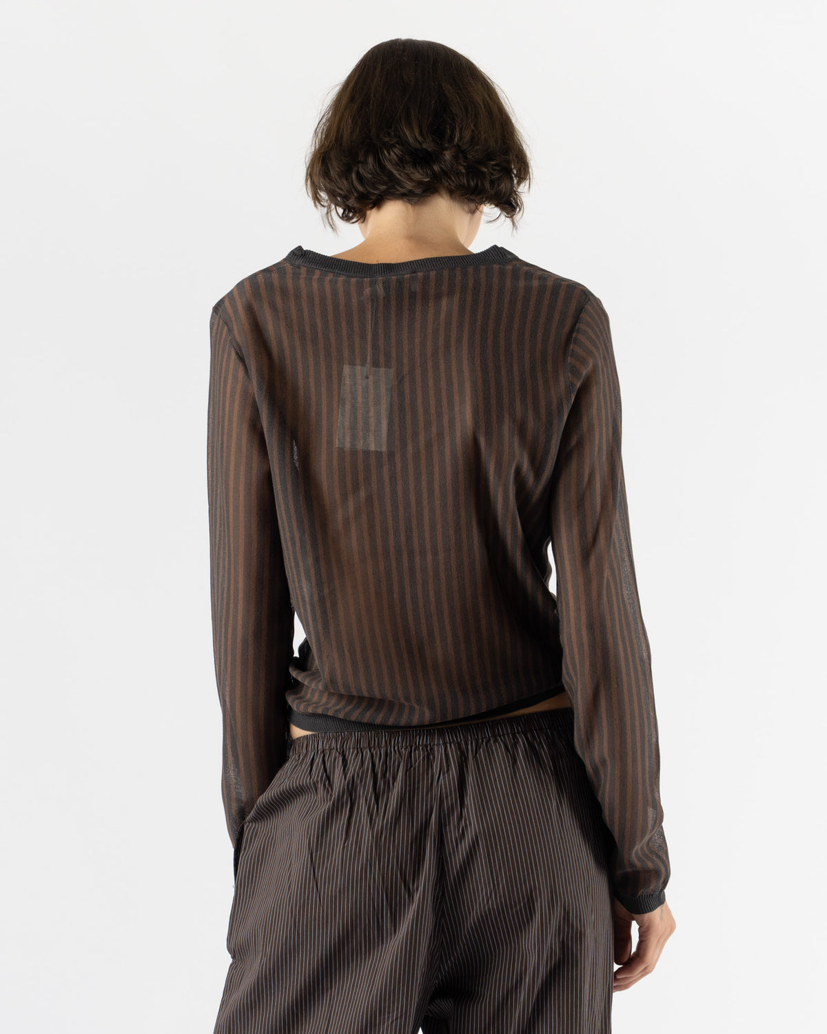 Deiji Studios Stripe Long Sleeve in Brown Grey Stripe