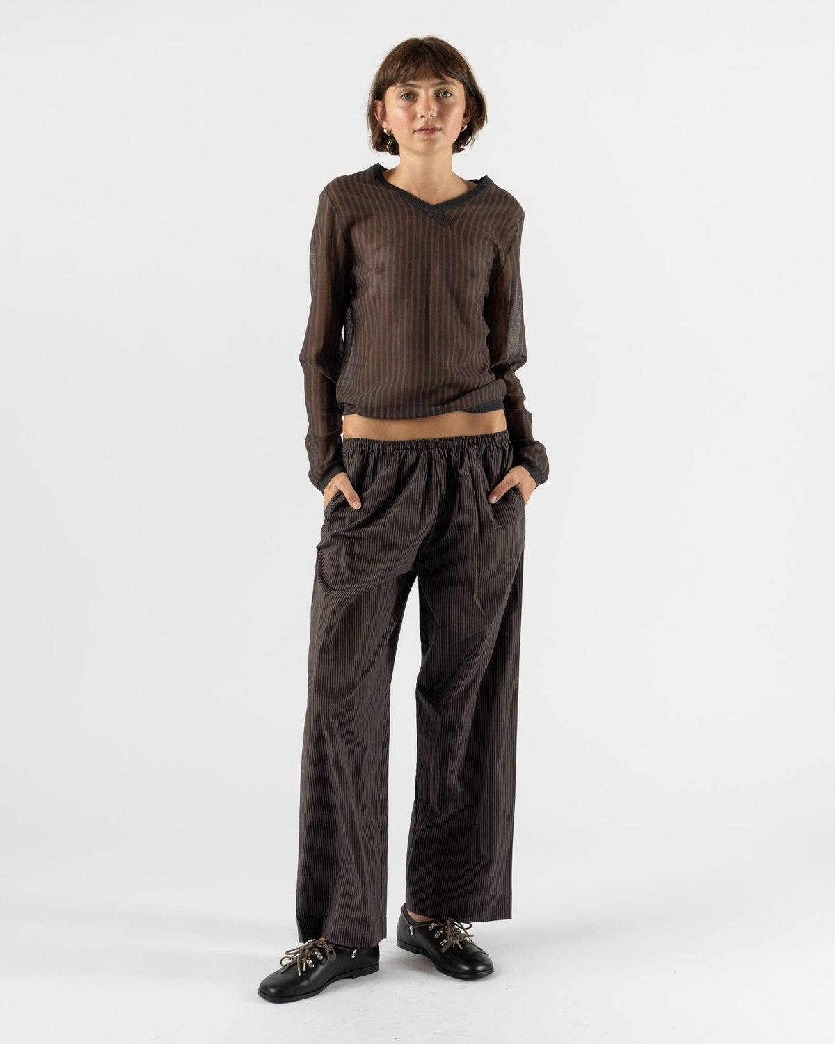 Deiji Studios Stripe Long Sleeve in Brown Grey Stripe