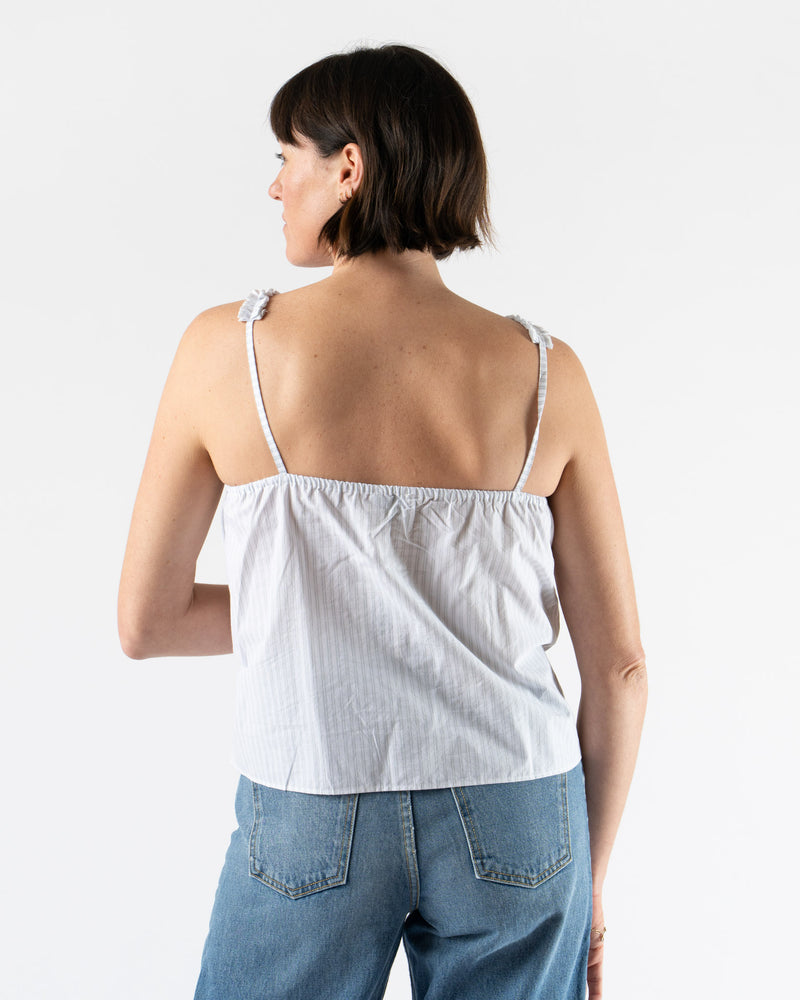 Deiji Studios Ruffle Strap Top in Sage Stripe