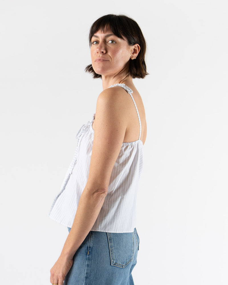 Deiji Studios Ruffle Strap Top in Sage Stripe