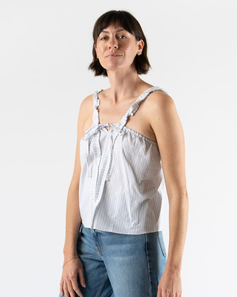 Deiji Studios Ruffle Strap Top in Sage Stripe