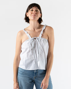 Deiji Studios Ruffle Strap Top in Sage Stripe