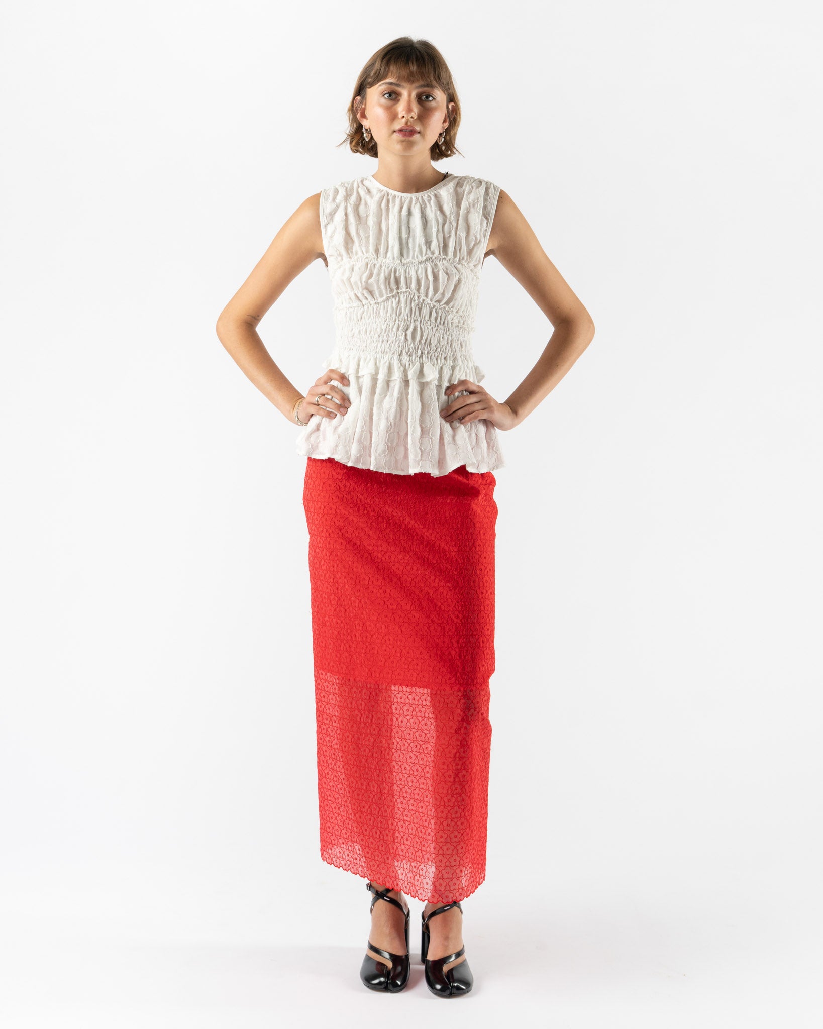 Cecilie Bahnsen Donna Skirt Red Windflower Embroidery