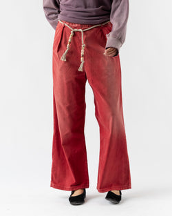 Dr. Collectors P73 Flare Pleated Pants in Sunfaded Antique Red Japanese Twill