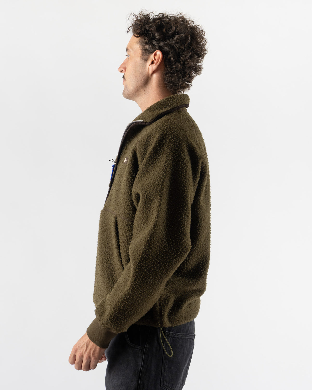 Drake's Olive Casentino Wool Half-Zip Pullover Fleece