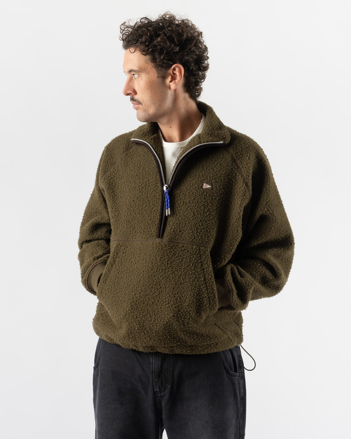 Drake's Olive Casentino Wool Half-Zip Pullover Fleece