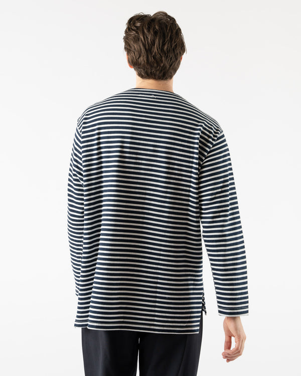 Engineered Garments Basque Shirt in Navy/White PC Stripe Jersey