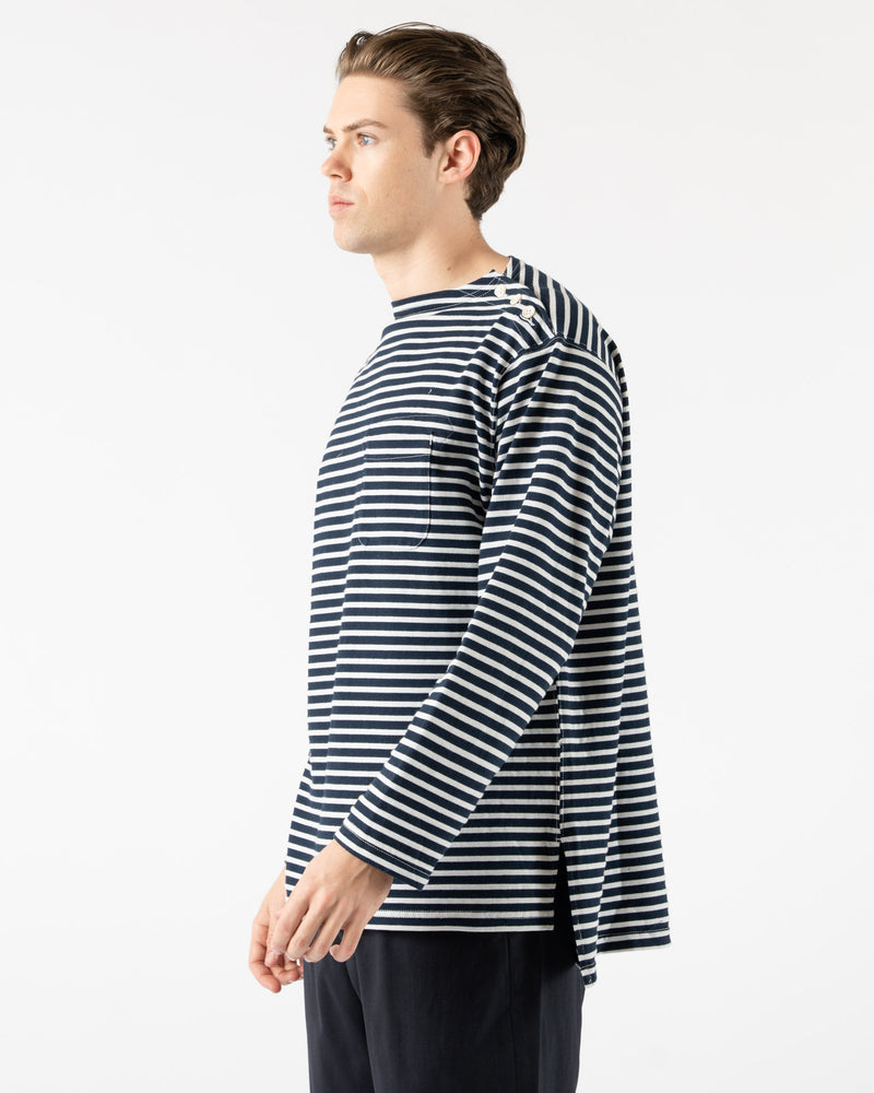 Engineered Garments Basque Shirt in Navy/White PC Stripe Jersey