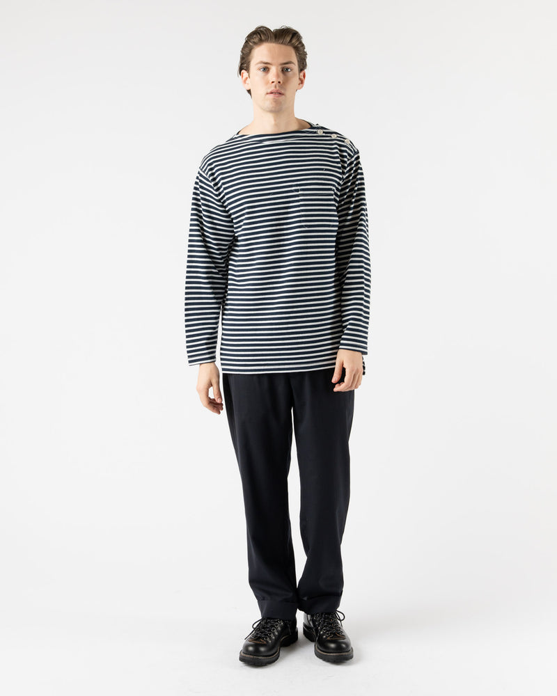 Engineered Garments Basque Shirt in Navy/White PC Stripe Jersey