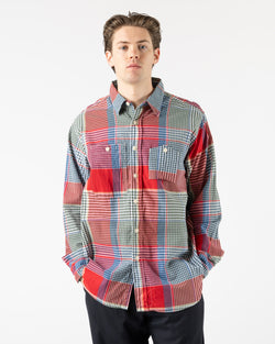 Engineered Garments Work Shirt in Red/Green Cotton Big Madras Plaid