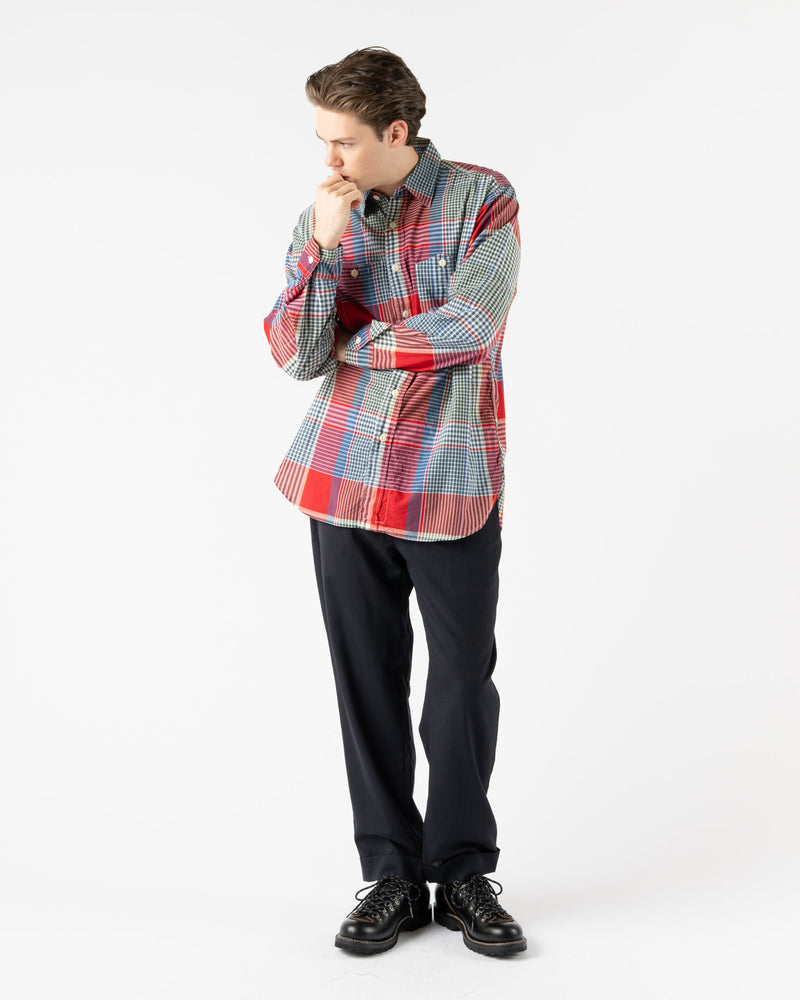 Engineered Garments Work Shirt in Red/Green Cotton Big Madras Plaid