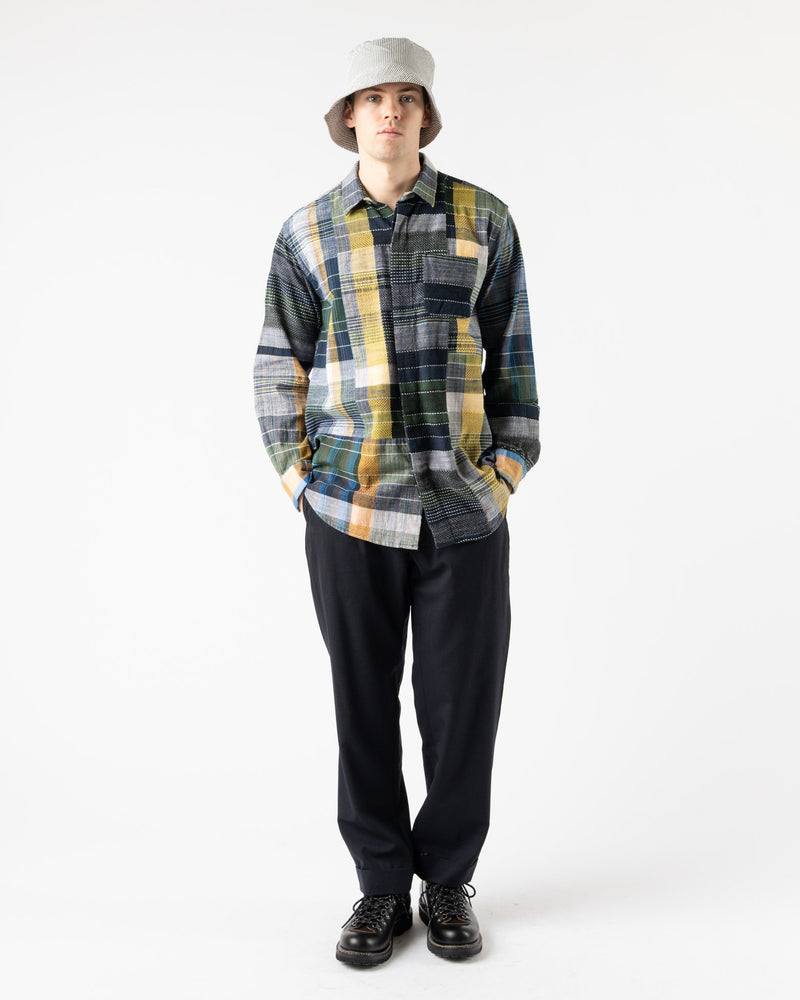 Engineered Garments Combo Short Collar Shirt in Navy/Yellow/Green