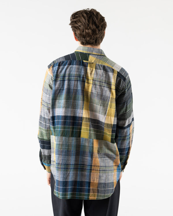 Engineered Garments Combo Short Collar Shirt in Navy/Yellow/Green