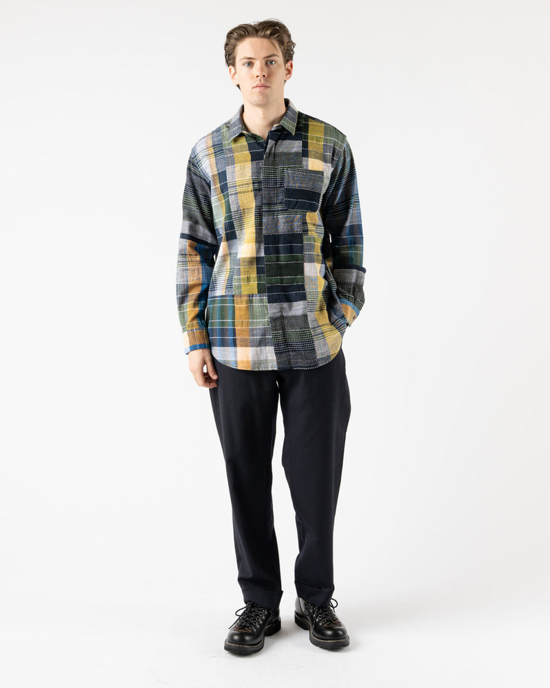 Engineered Garments Combo Short Collar Shirt in Navy/Yellow/Green