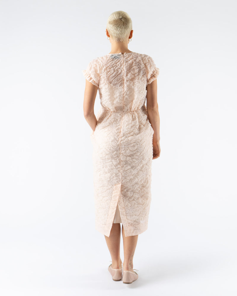 Simone Rocha Elasticated Gathered Sleeve Tulip Dress in Peach Sheer Cloque