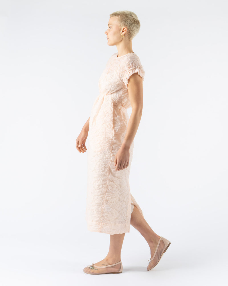 Simone Rocha Elasticated Gathered Sleeve Tulip Dress in Peach Sheer Cloque