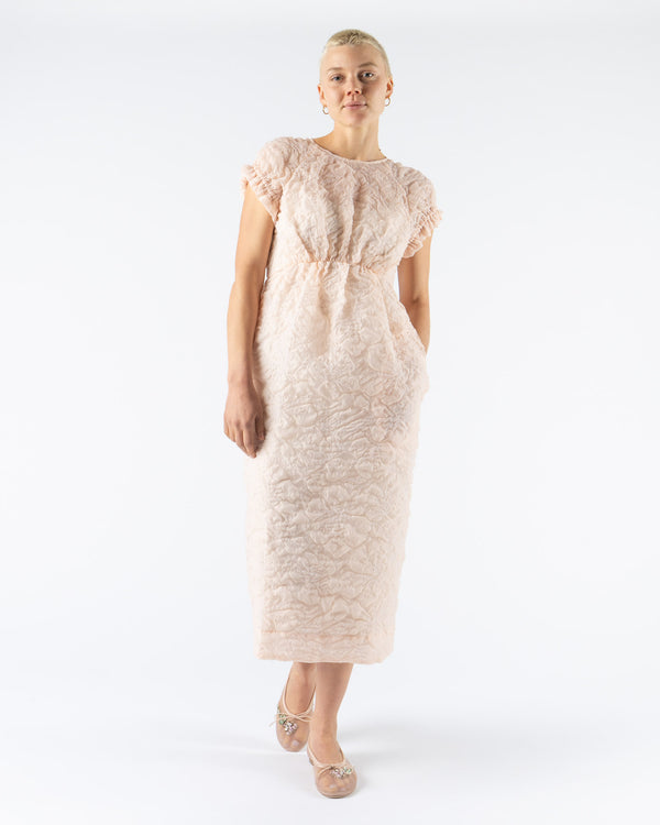 Simone Rocha Elasticated Gathered Sleeve Tulip Dress in Peach Sheer Cloque