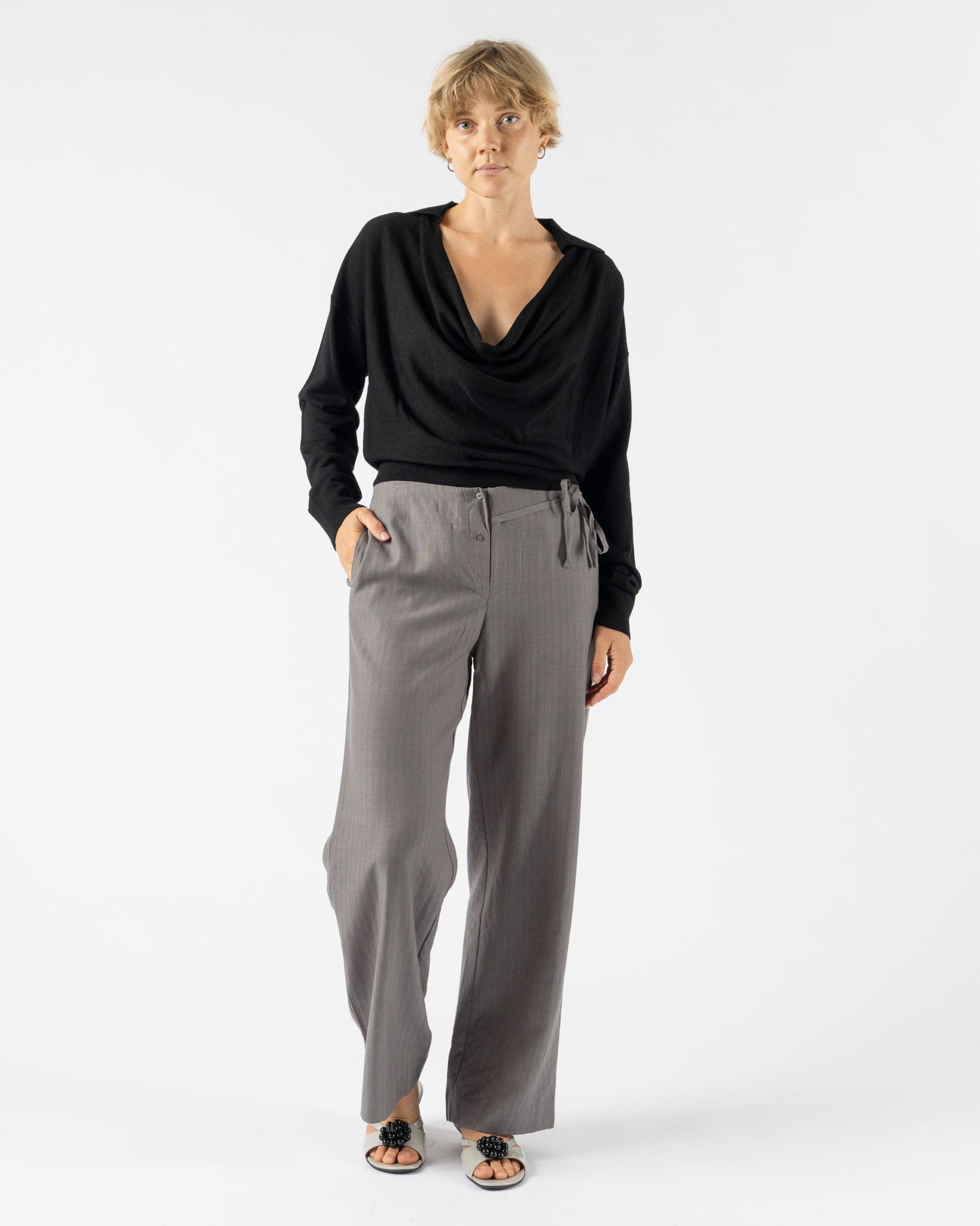 Emily Dawn Long Drape Front Knit Polo in Black