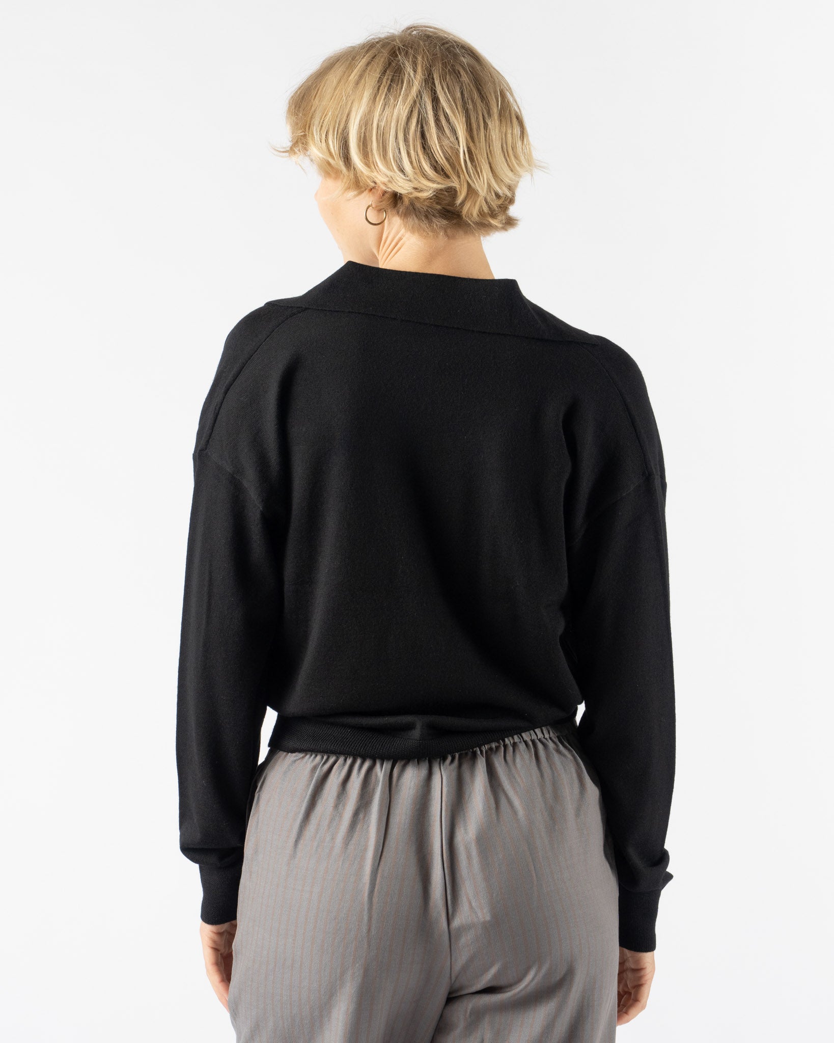 Emily Dawn Long Drape Front Knit Polo in Black