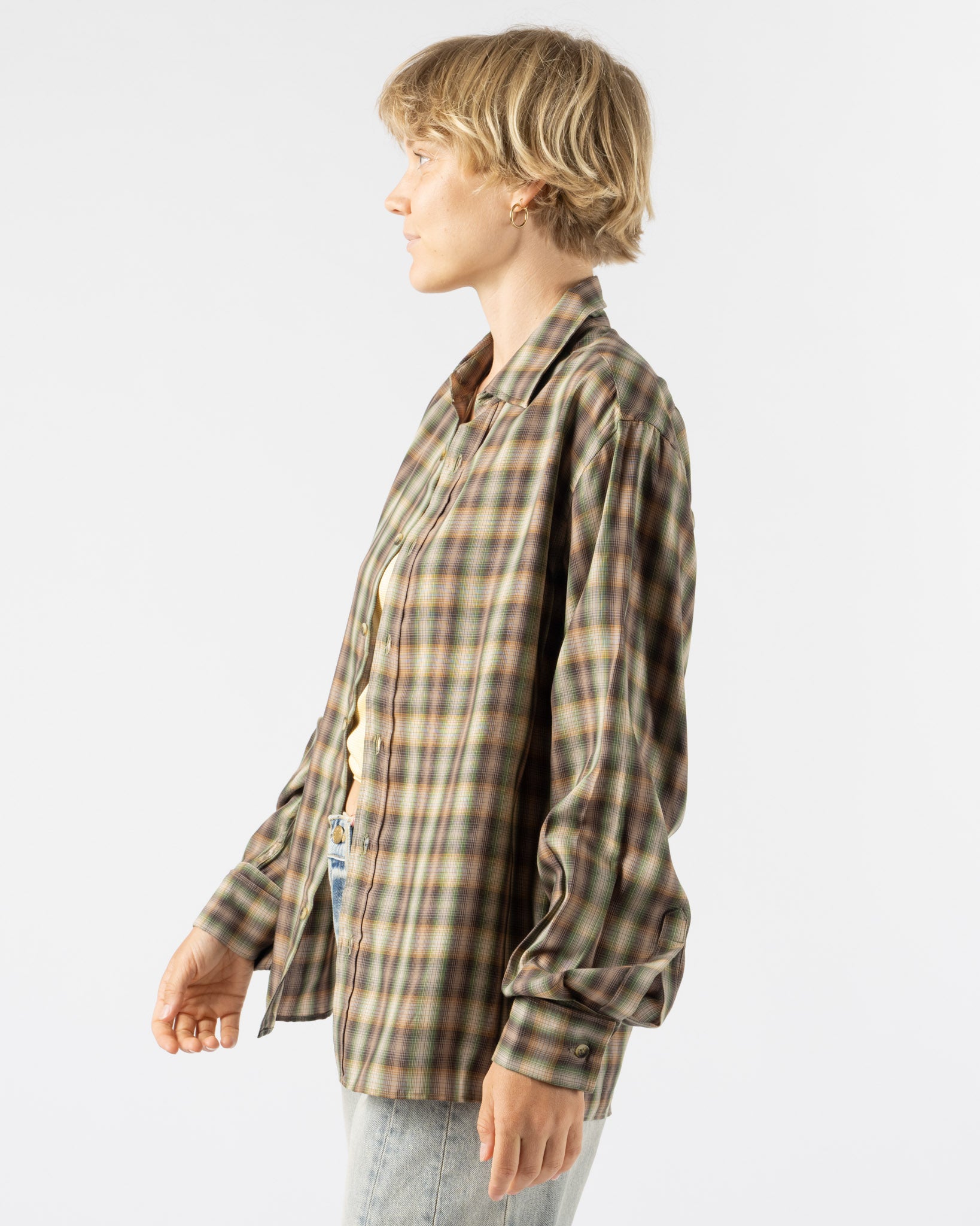 Emily Dawn Long Jeff's Shirt 005 in Green Plaid