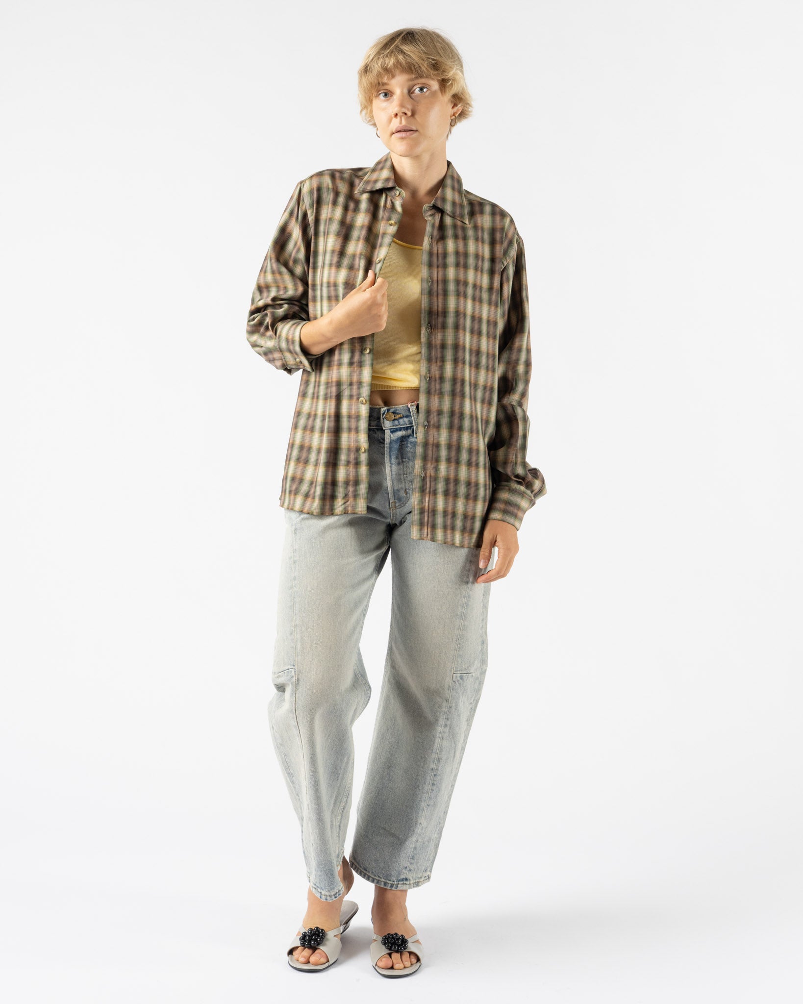 Emily Dawn Long Jeff's Shirt 005 in Green Plaid