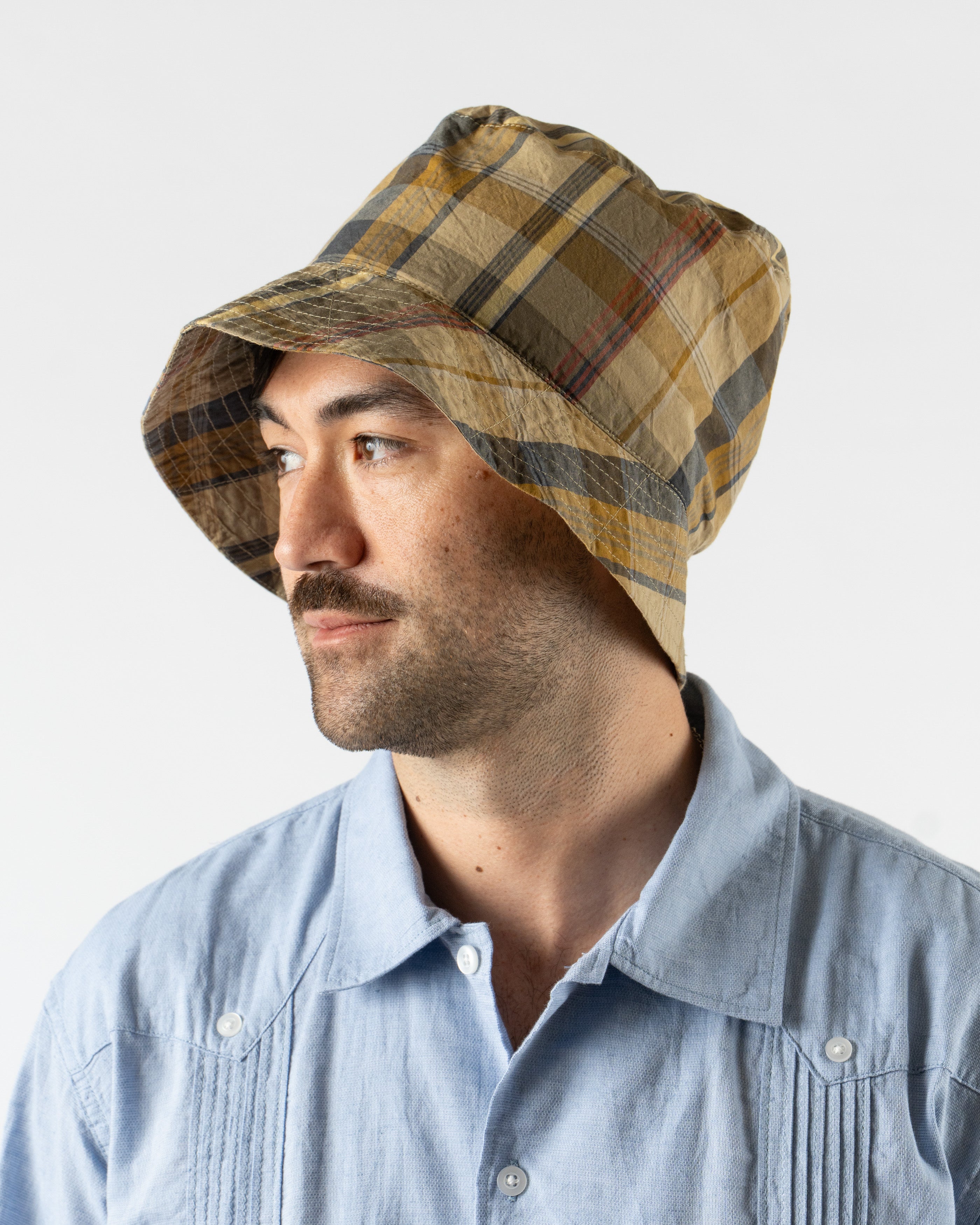 Engineered Garments Bucket Hat in Olive Cotton Madras Plaid