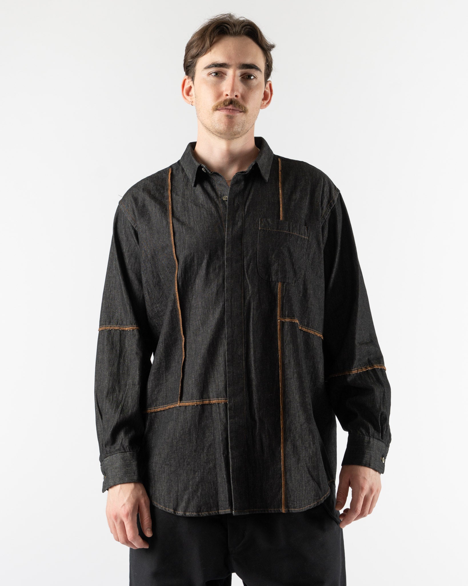 Engineered Garments Combo Short Collar Shirt in Black