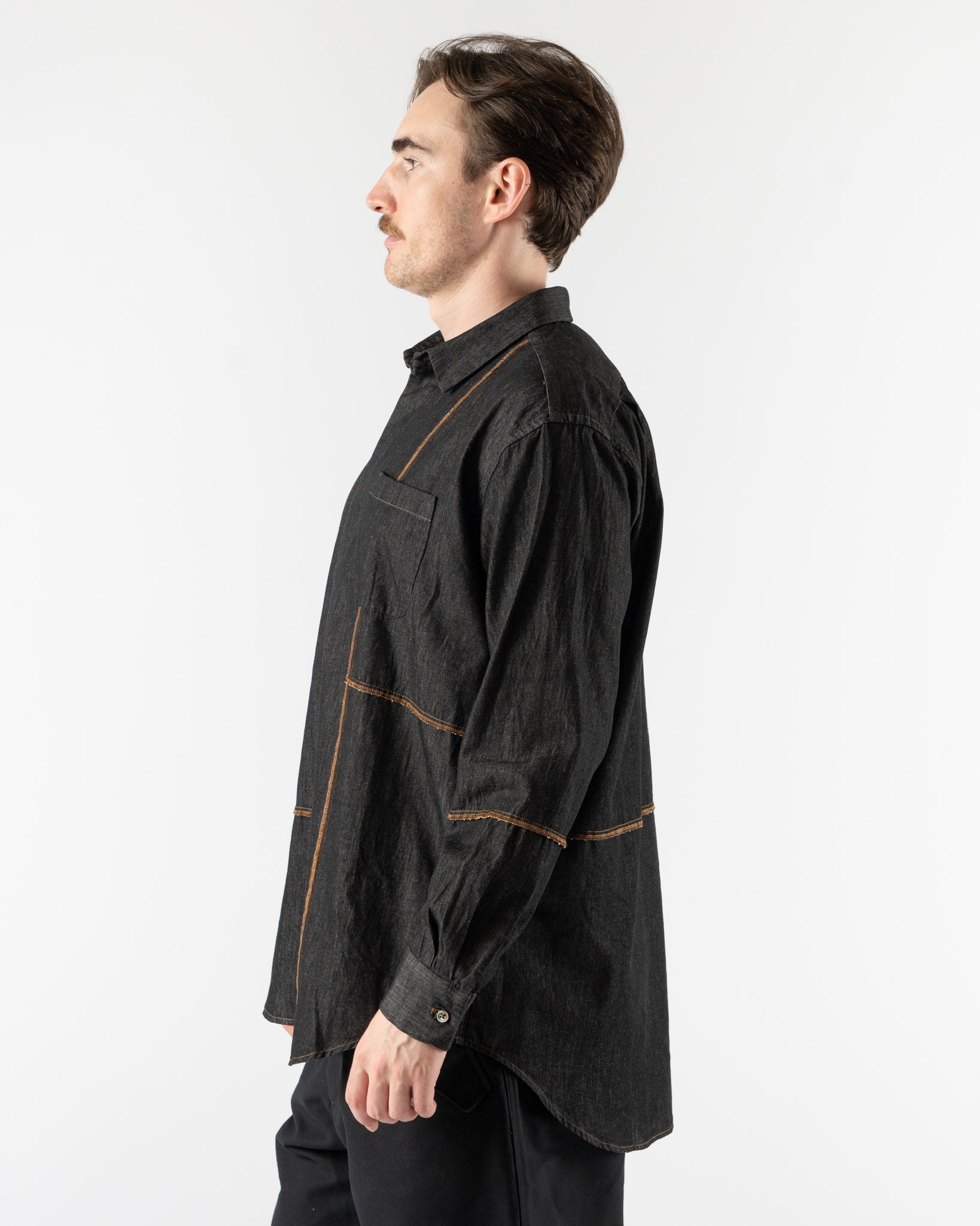 Engineered Garments Combo Short Collar Shirt in Black Curated at