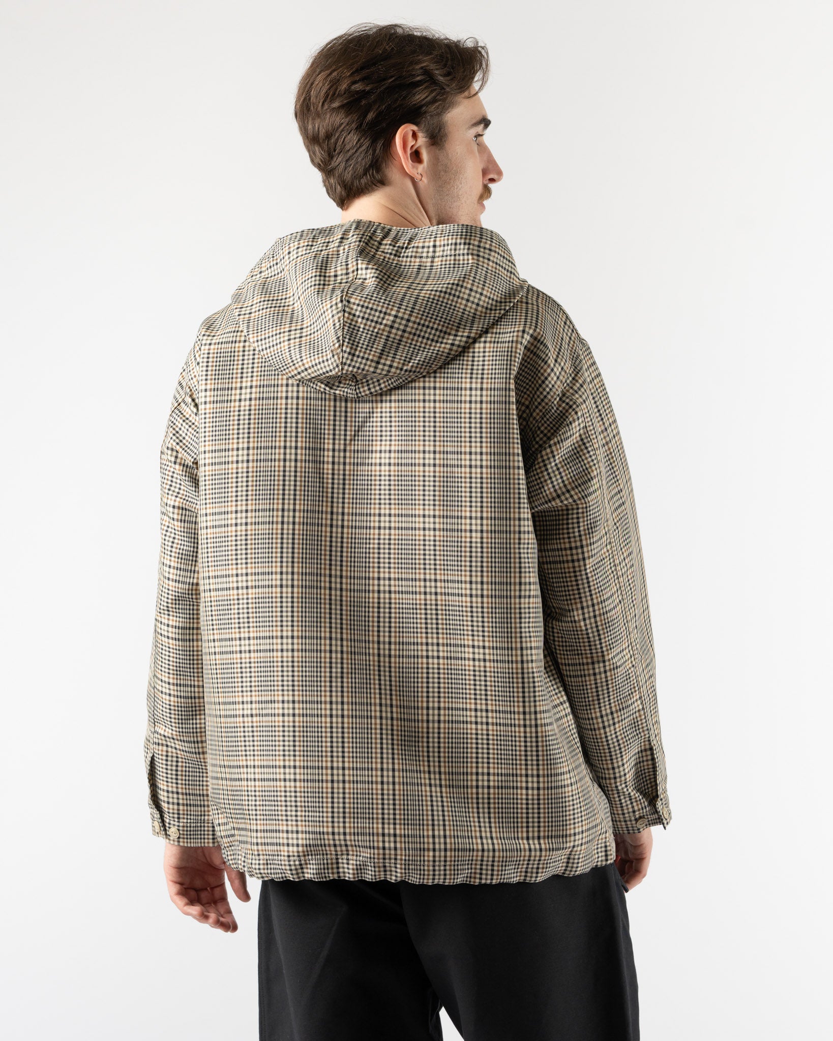 Engineered Garments Cagoule Shirt in Khaki Plaid Polyester Cloth