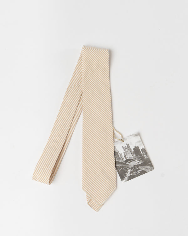 Engineered Garments Neck Tie in Beige Cotton Seersucker Stripe
