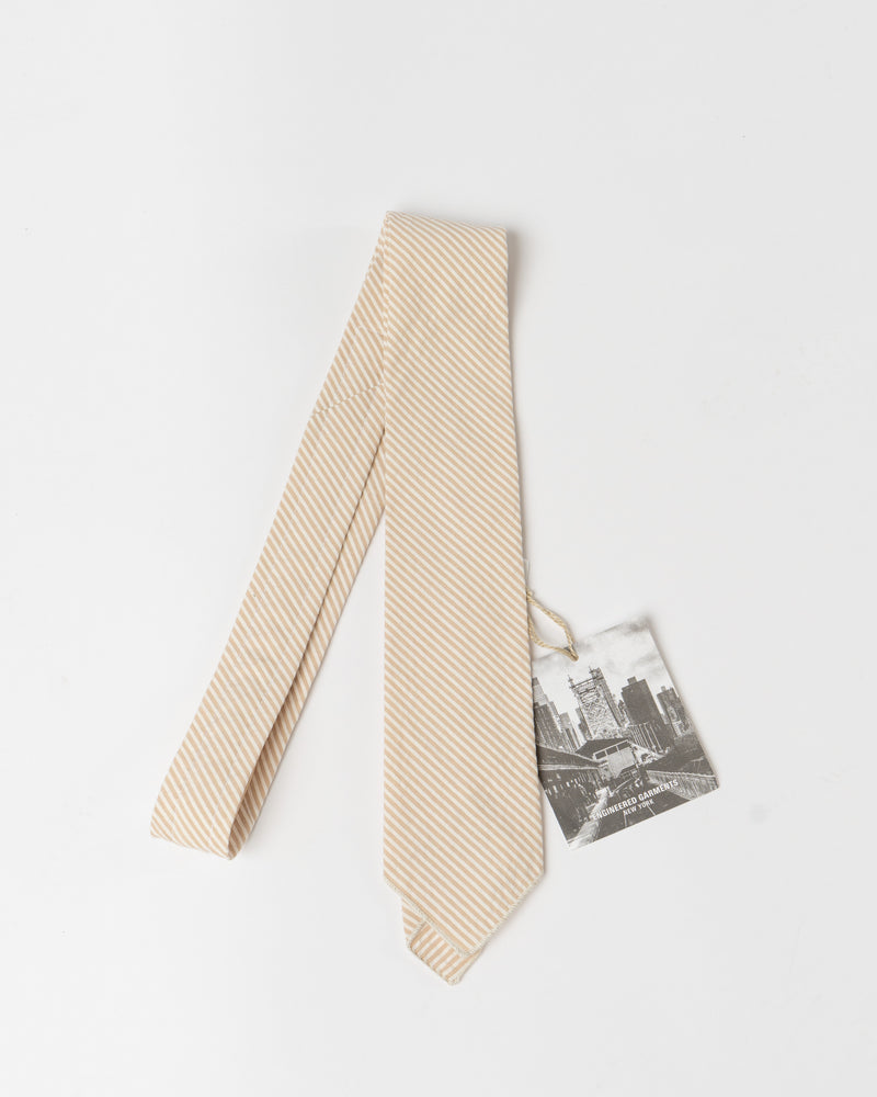 Engineered Garments Neck Tie in Beige Cotton Seersucker Stripe