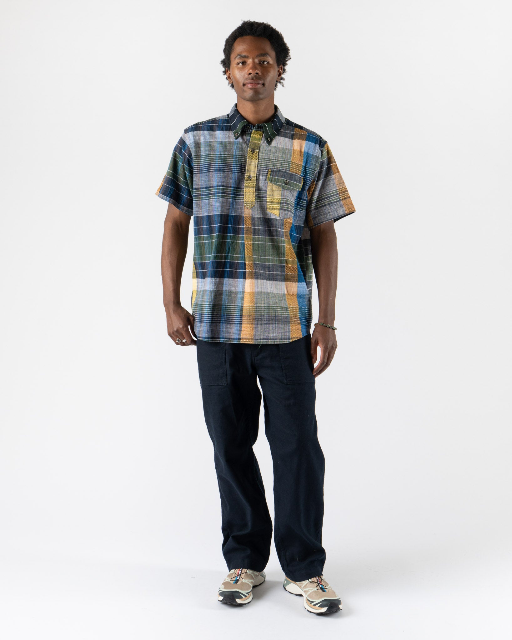 トップス ENGINEERED GARMENTS Popover Shirt Madras Engineered Garments Popover BD Shirt - Olive Cotton Madras