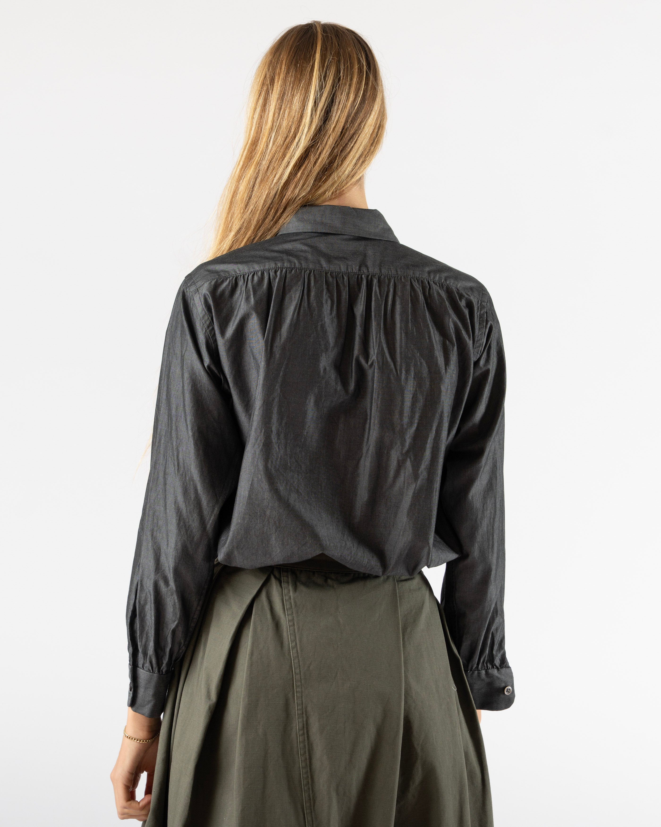 Engineered-Garments-Rounded-Collar-Shirt-in-Charcoal-Cotton-Iridescent-Curated-at-Jake-and-Jones-Santa-Barbara-Boutique