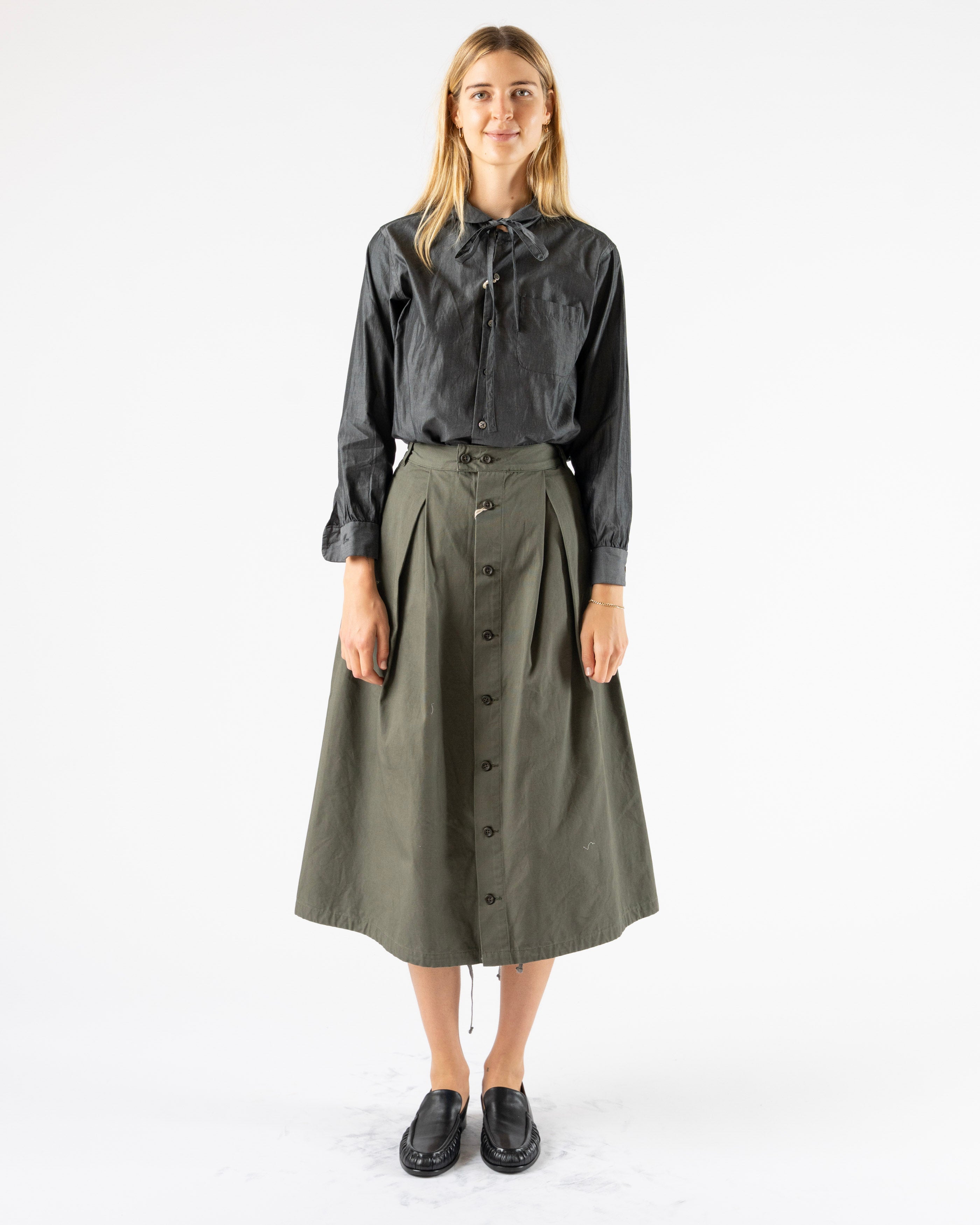 Engineered-Garments-Rounded-Collar-Shirt-in-Charcoal-Cotton-Iridescent-Curated-at-Jake-and-Jones-Santa-Barbara-Boutique