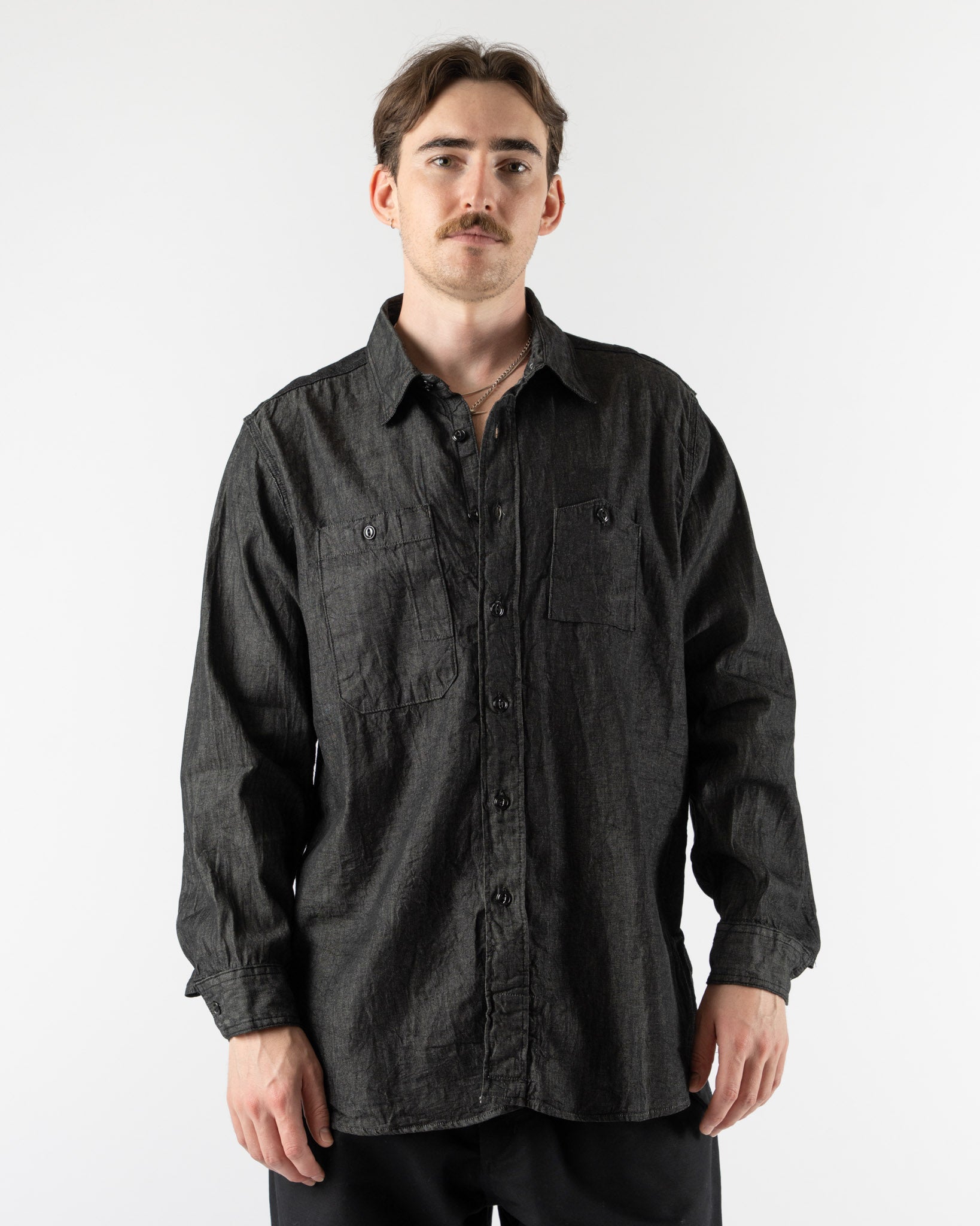 Engineered Garments Work Shirt in Black Cotton Denim Shirting