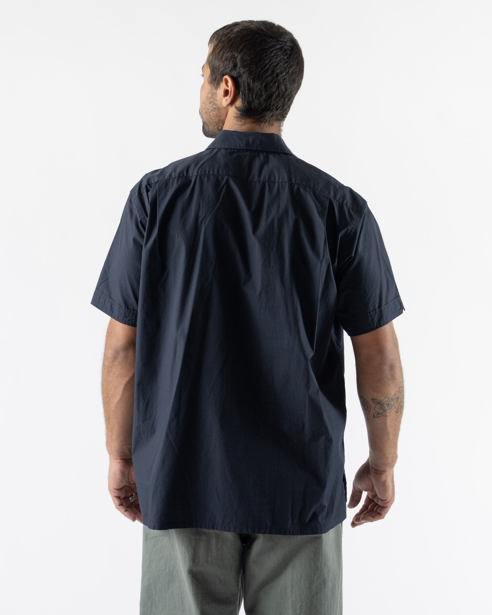 Engineered Garments Camp Shirt in Navy Cotton Broadcloth Curated