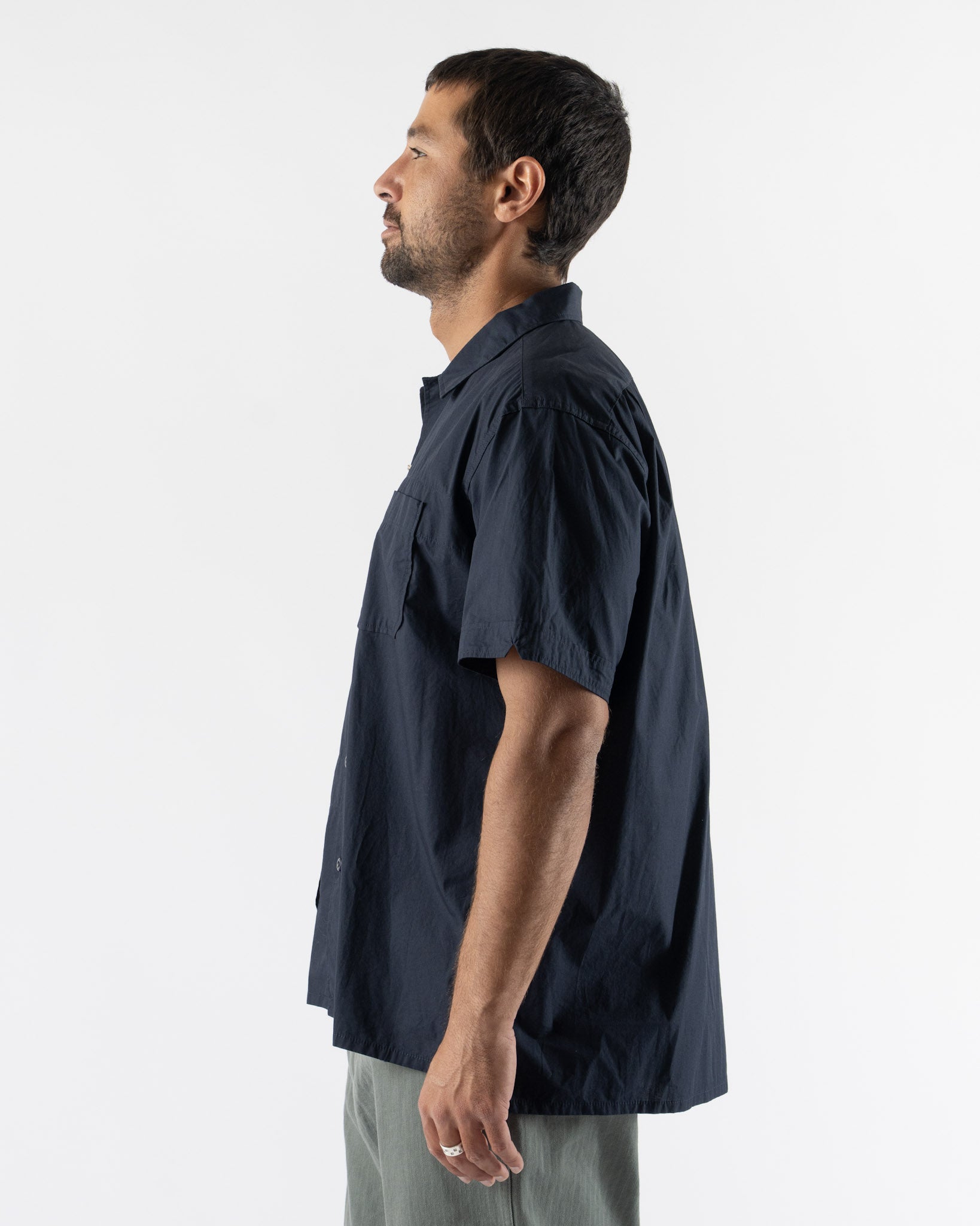 Engineered Garments Camp Shirt in Navy Cotton Broadcloth Curated