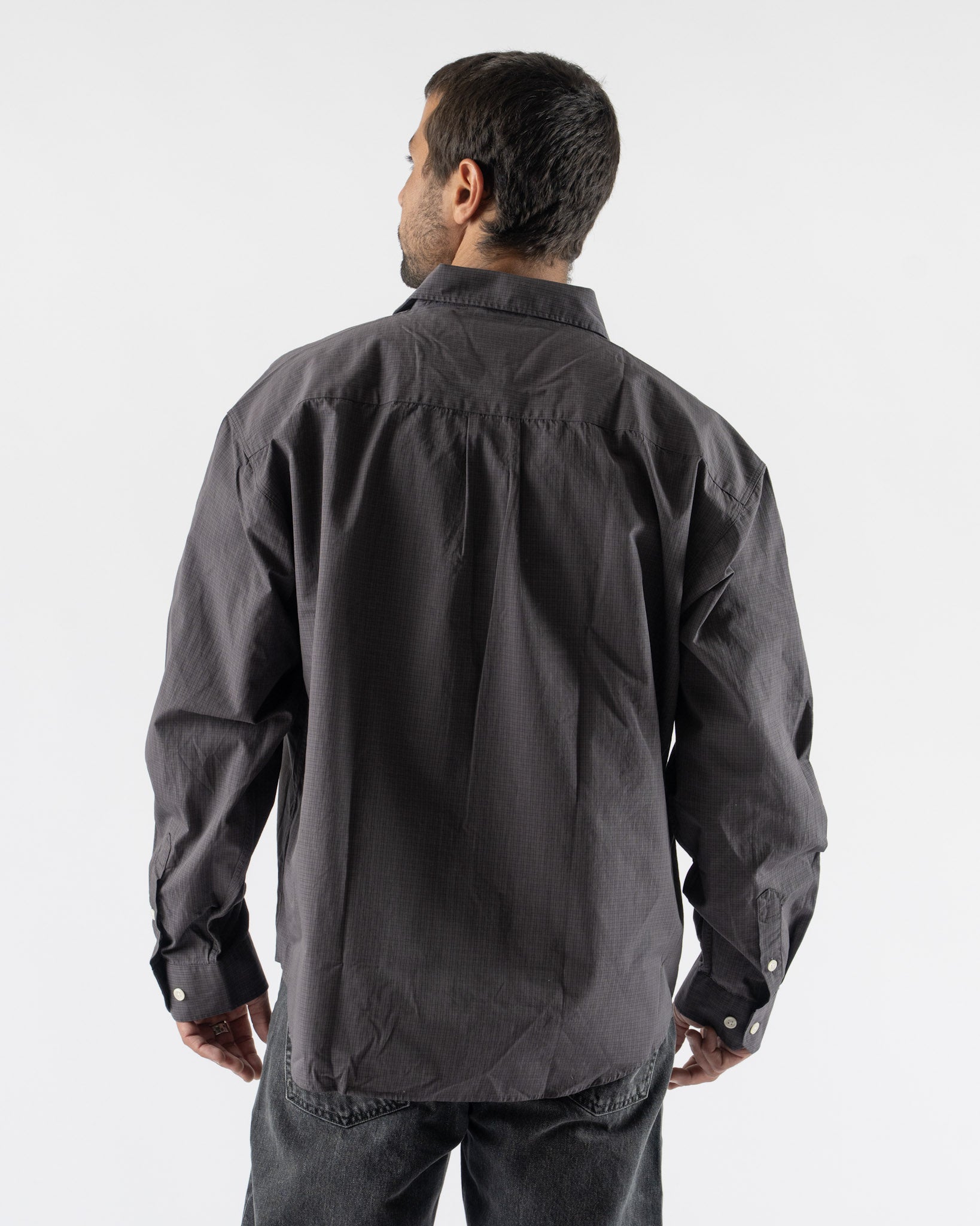 mfpen Executive Shirt in Mushroom Micro Check Poplin Curated at