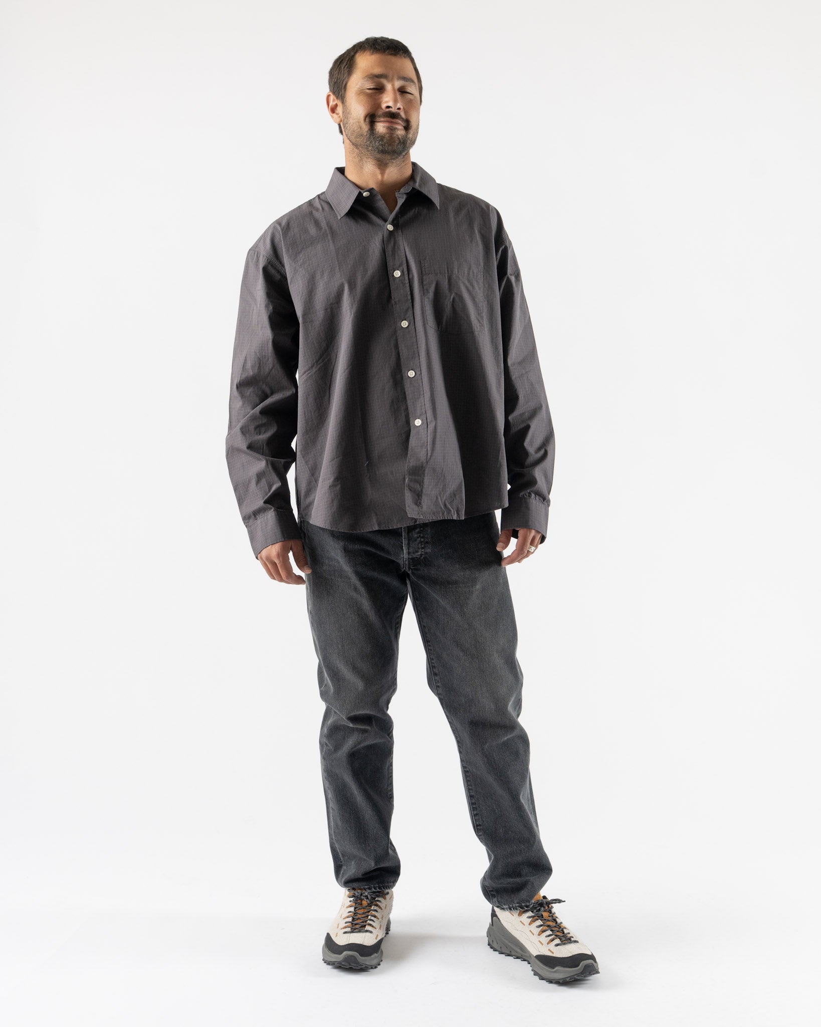 mfpen Executive Shirt in Mushroom Micro Check Poplin