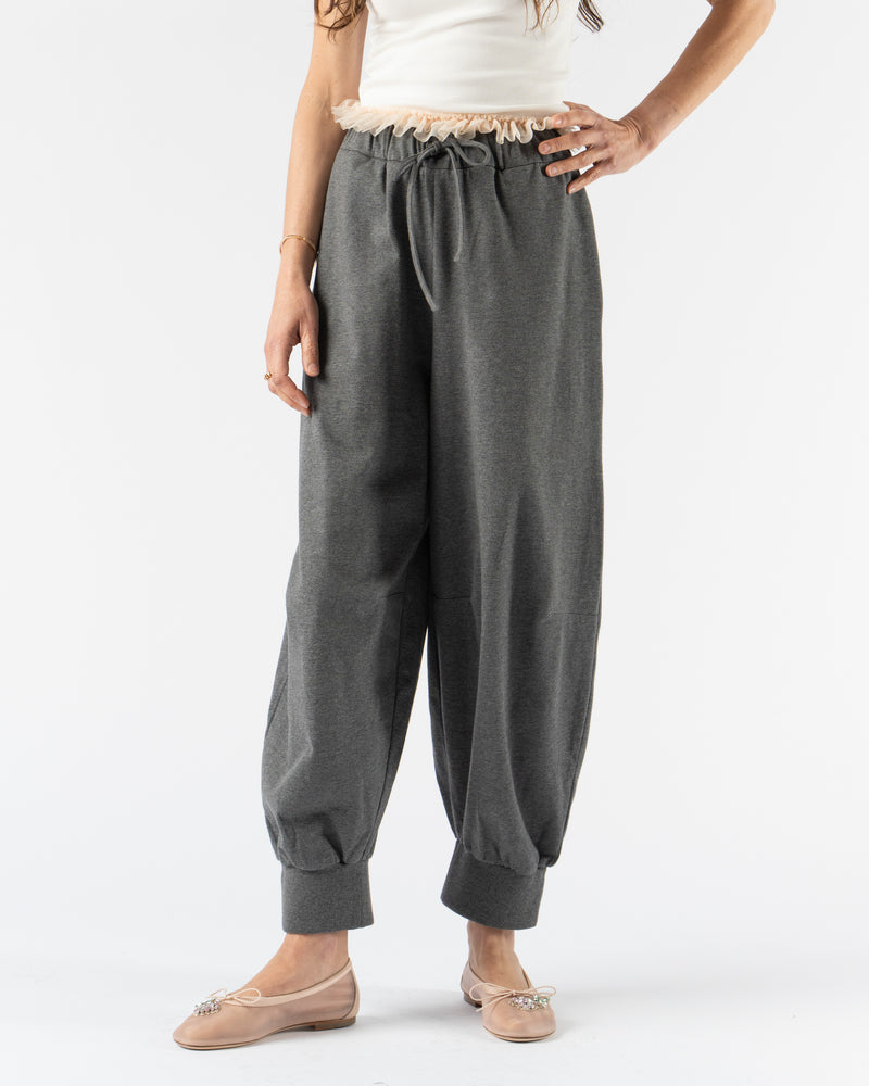 Simone Rocha Exposed Frilly Brief Drawstring Joggers in Charcoal Structured Jersey