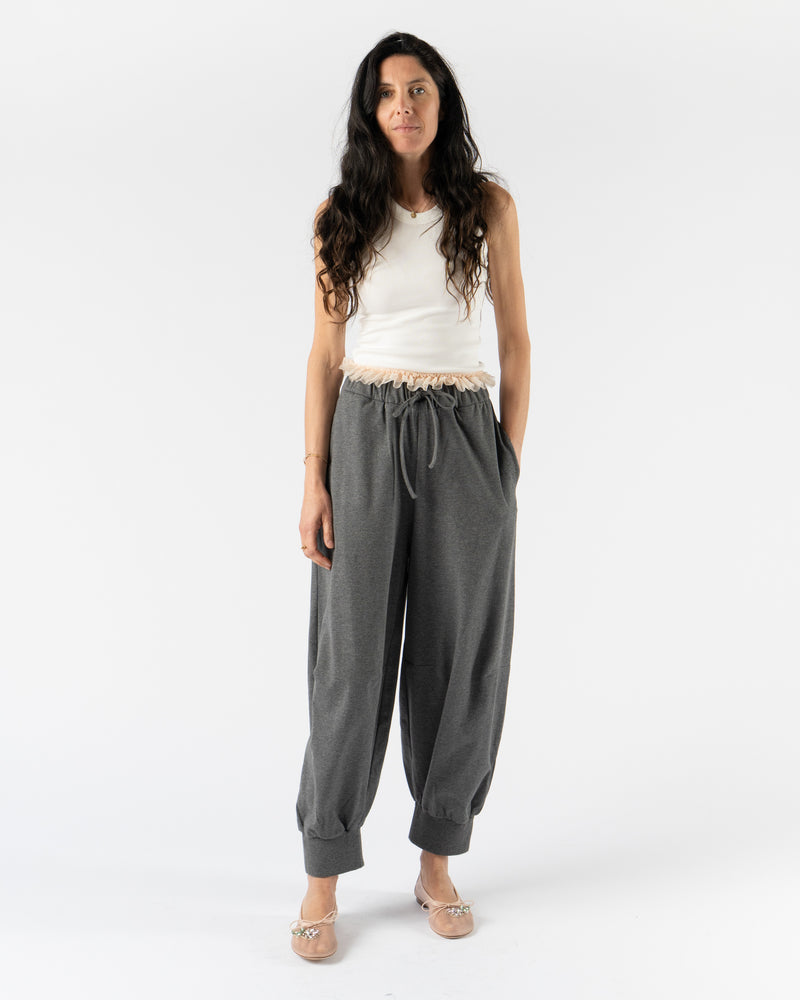 Simone Rocha Exposed Frilly Brief Drawstring Joggers in Charcoal Structured Jersey
