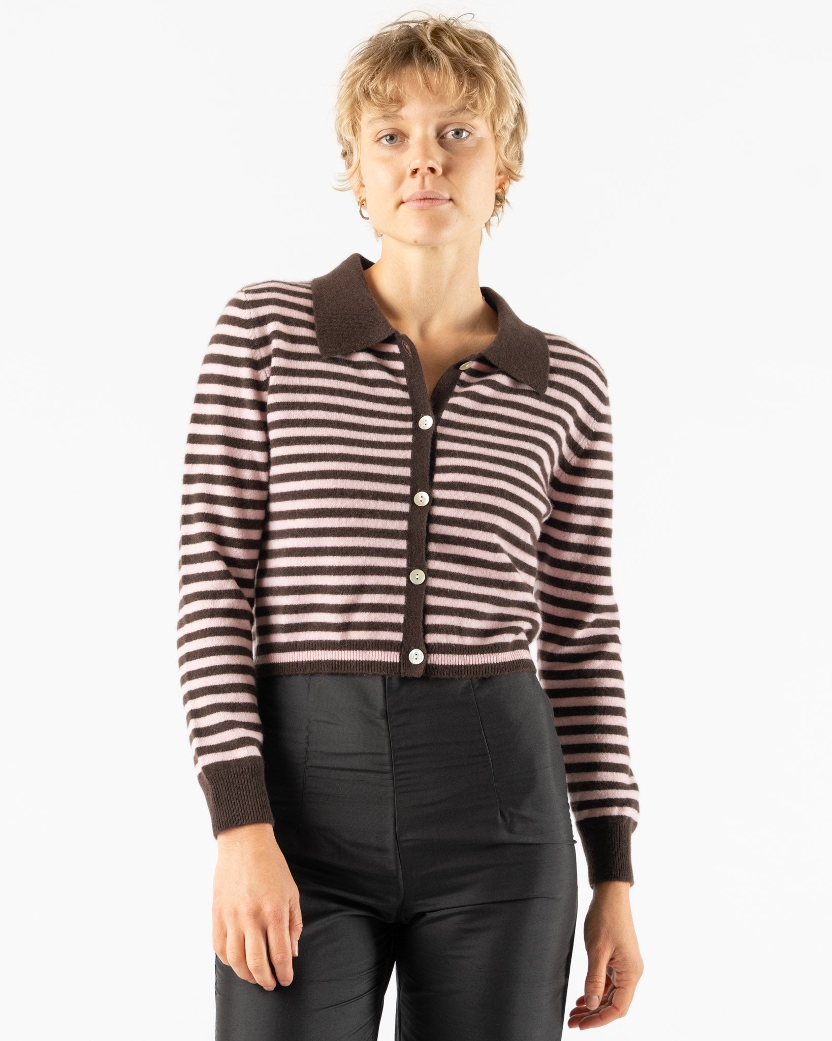 Hai Anselma Cardigan in Pink & Dark Brown