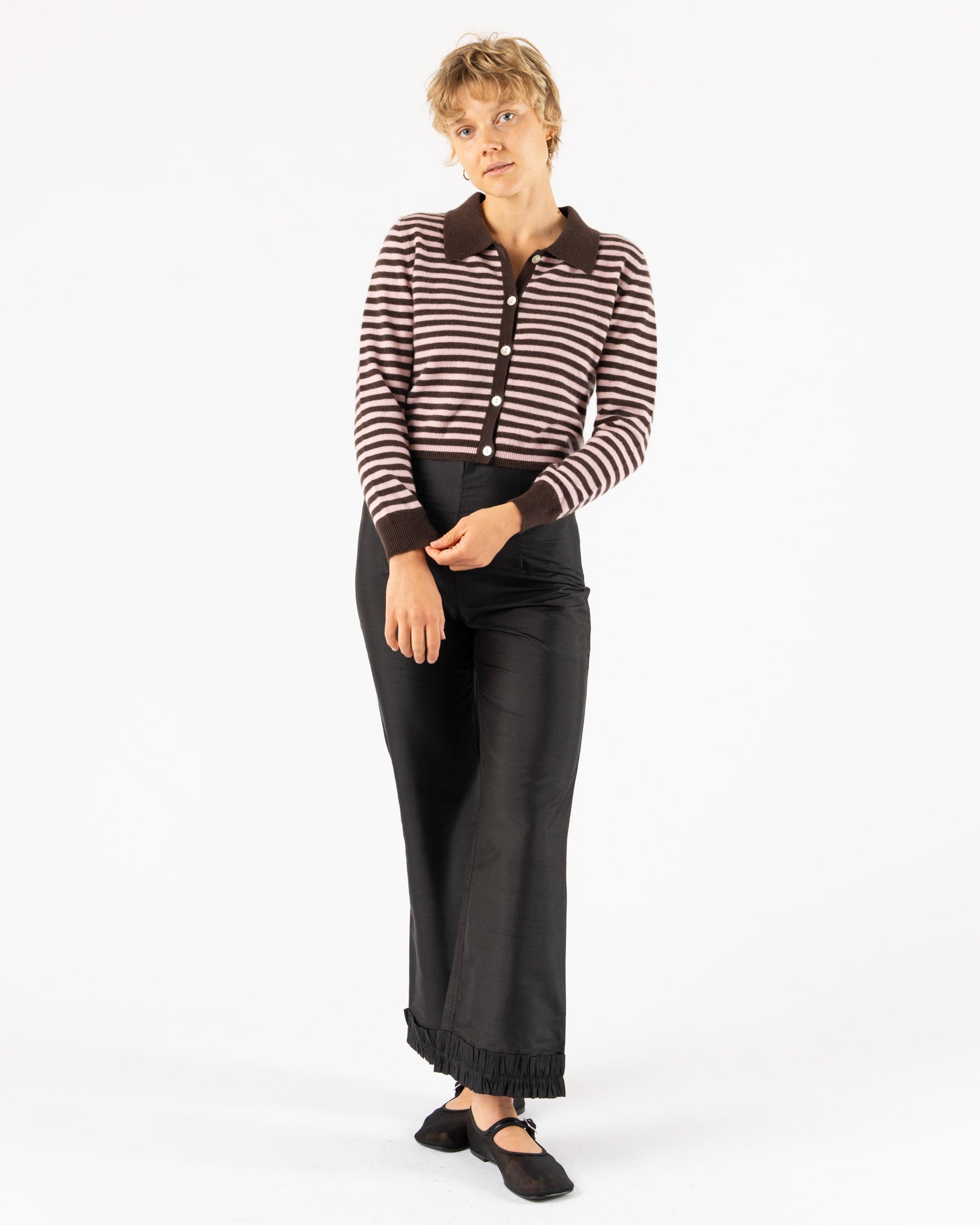 Hai Anselma Cardigan in Pink & Dark Brown Curated at Jake and Jones