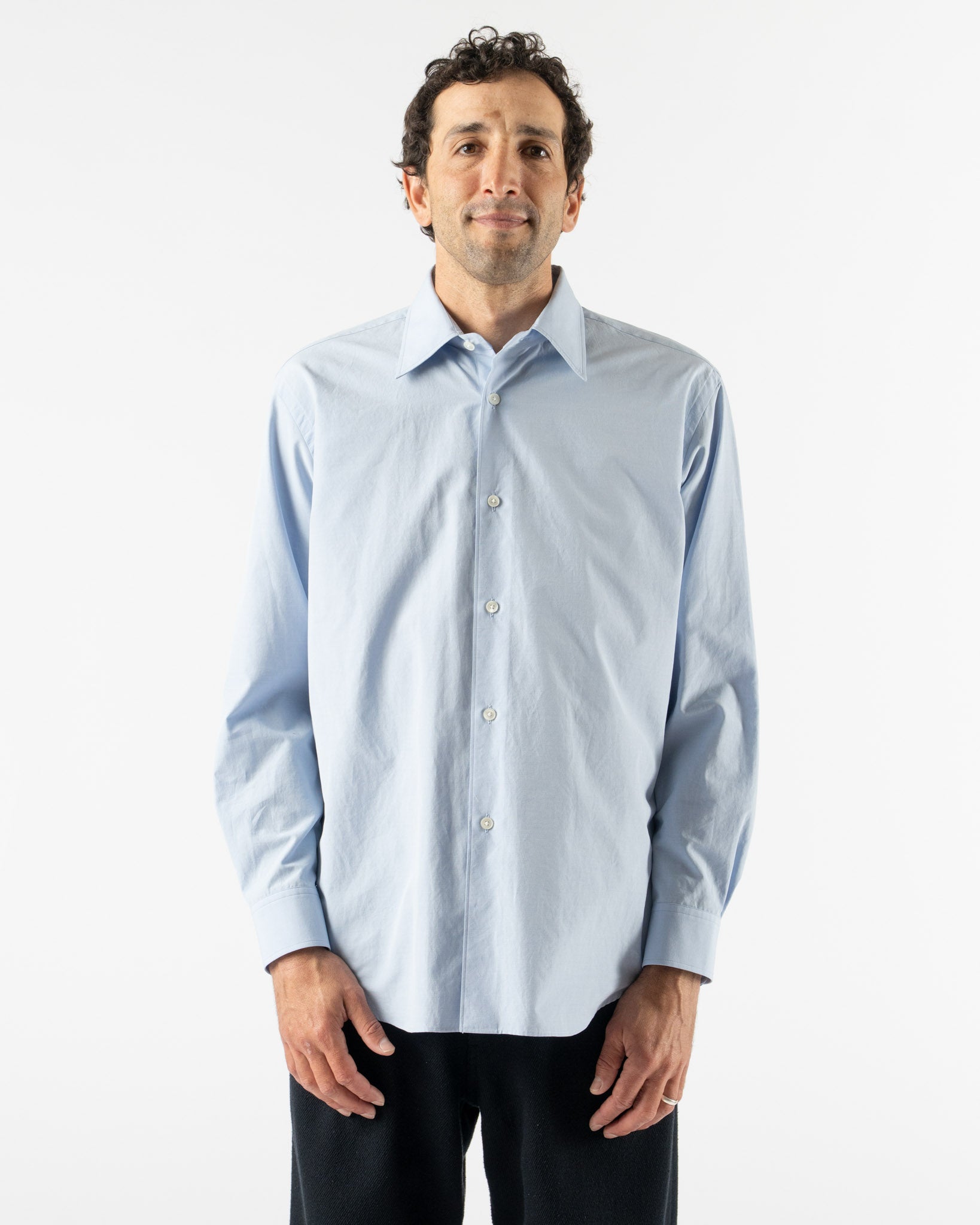 Auralee Washed Finx Weather Chambray Shirt in Light Blue
