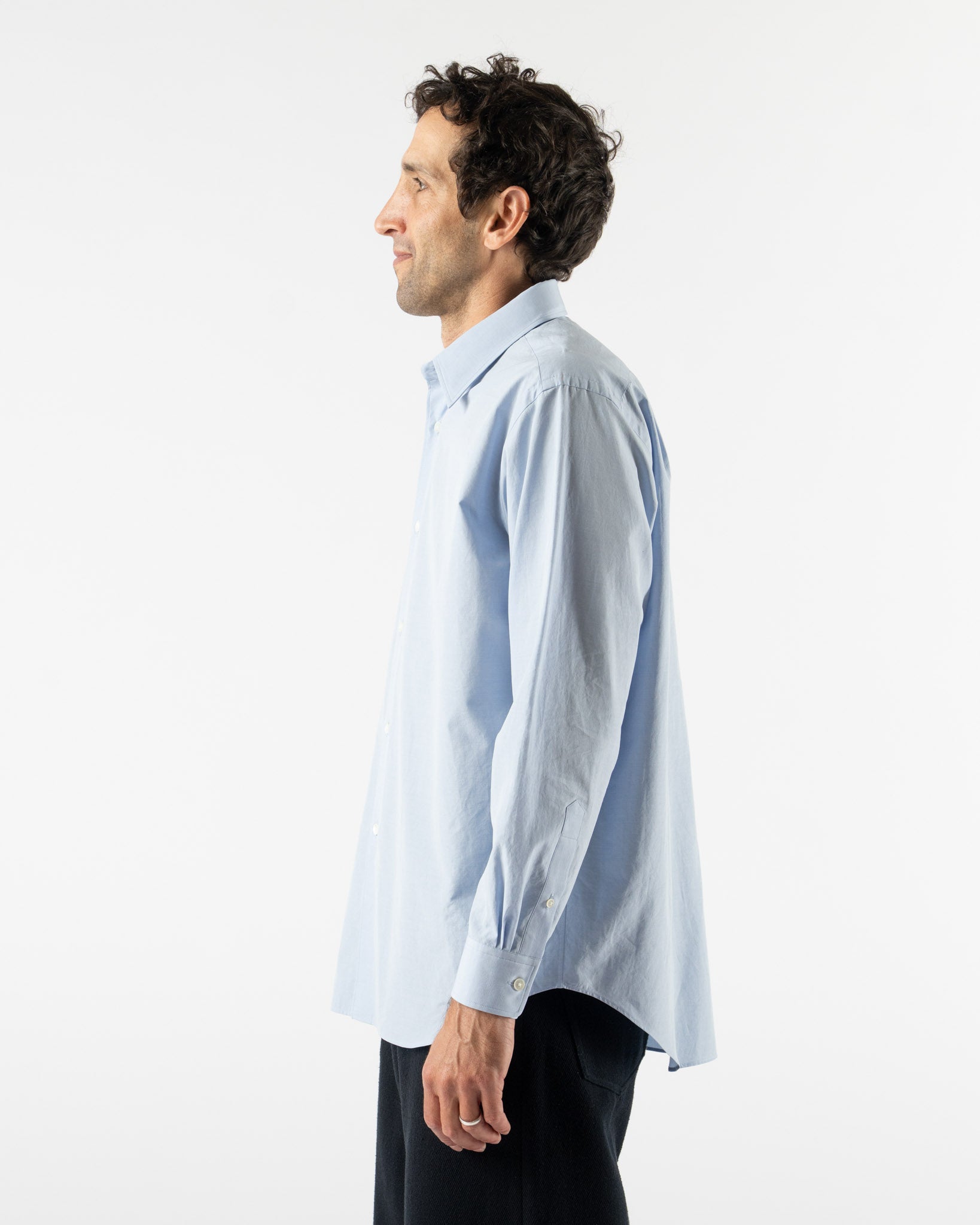 Auralee Washed Finx Weather Chambray Shirt in Light Blue Curated