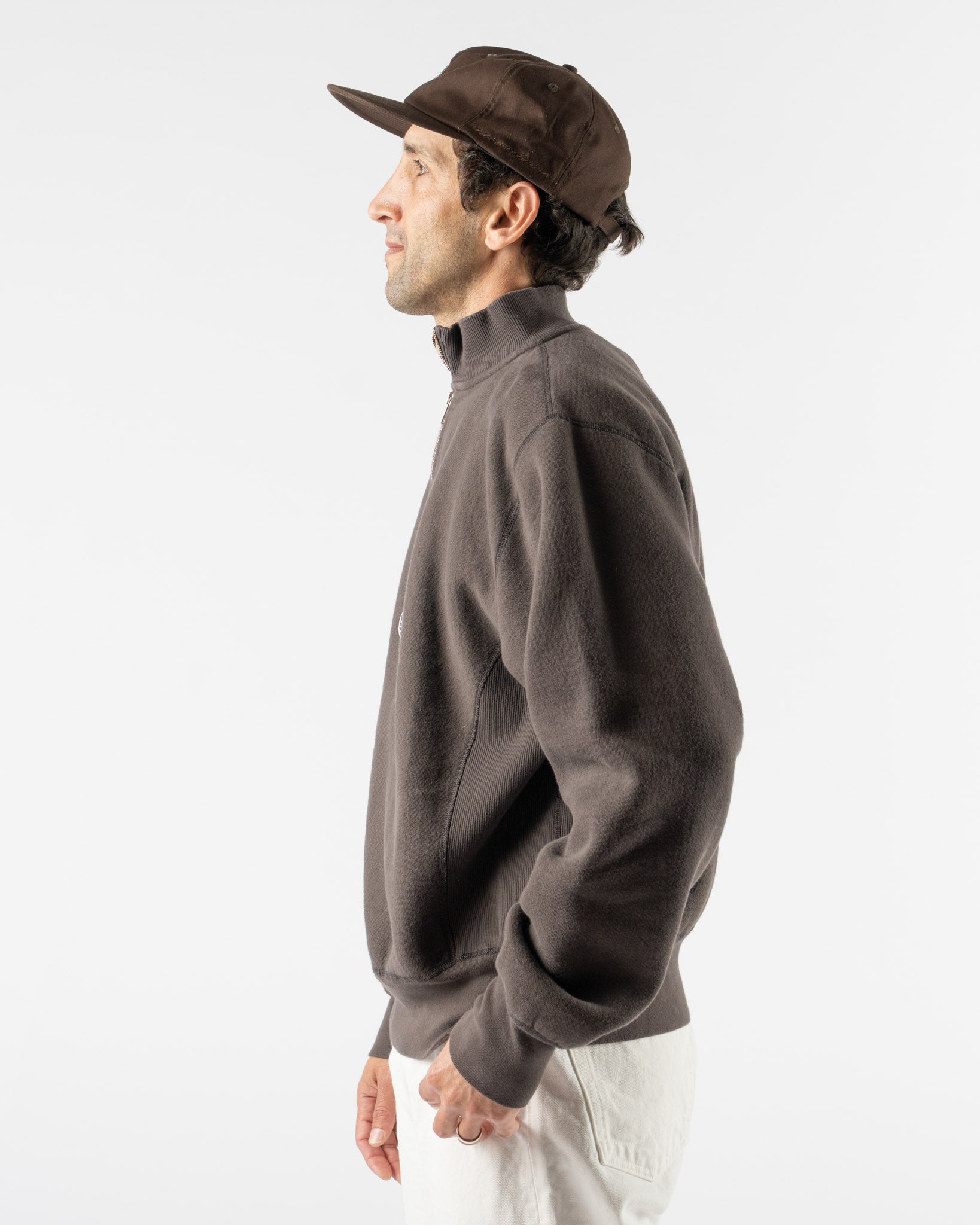 Aaron Levine Fleece Quarter Zip in Brown